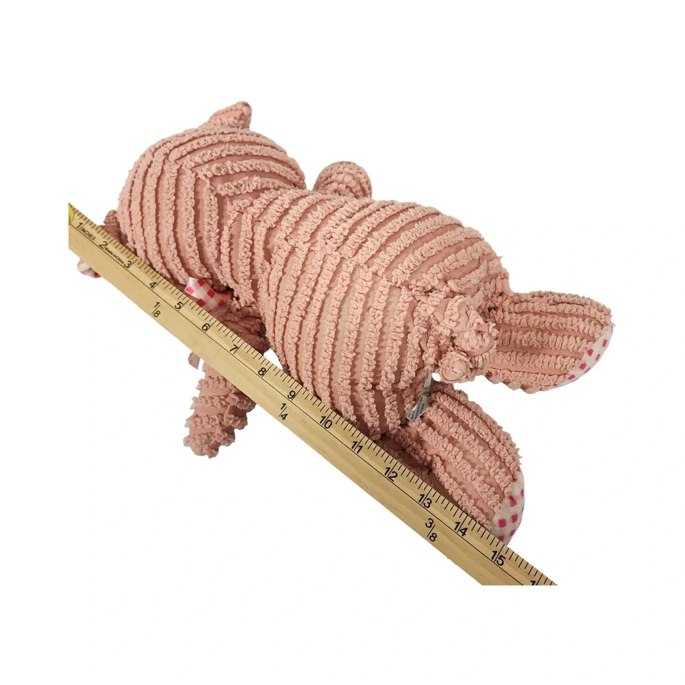 Hugfun Plush Pink Corduroy‎ Pig Stuffed Animal Toy with Gingham Bow